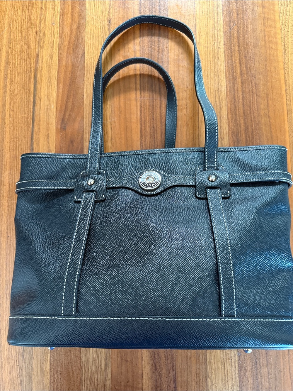 Dooney & Bourke Black Pebbled Leather Shoulder Tote with Silver Hardware